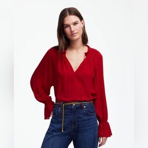 NWT! Madewell Long-Sleeve Tie-Neck Top Size: XL